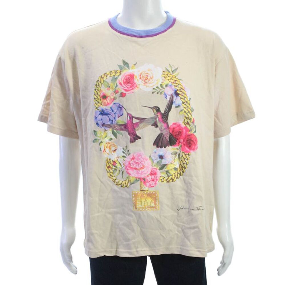 Homme + Femme Unisex Adults T-Shirt Beige Crewneck Short Sleeve Size L